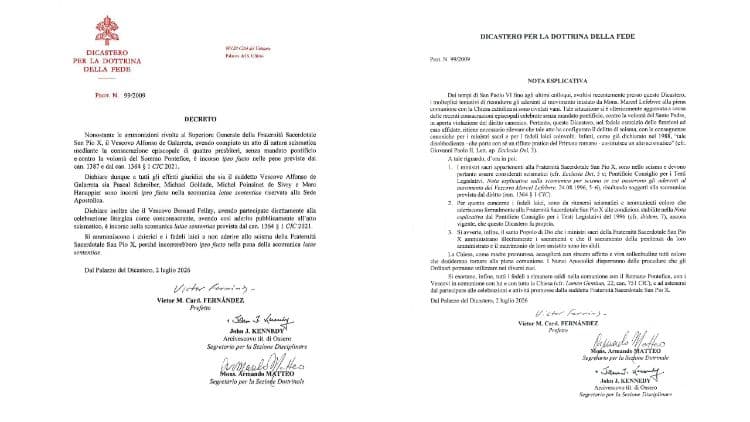Per i vescovi lefebvriani formalizzato il decreto di scomunica 